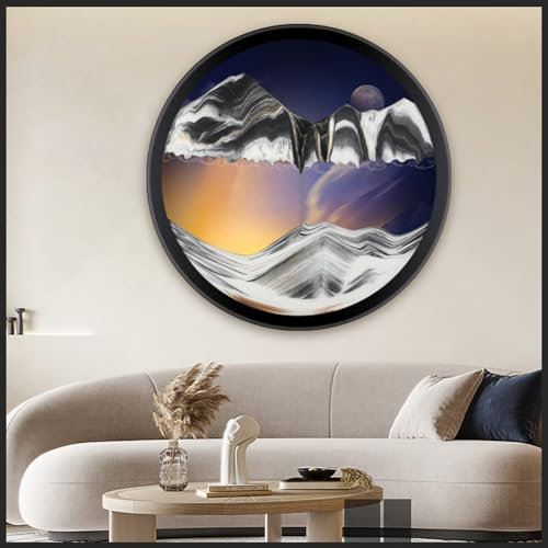 Sandkunst, flüssige Bewegung, 360 ° drehbar, wandmontiert, bewegliches Sandkunstbild, rundes Glas, 3D, Tiefsee-Sandlandschaft, Zuhause, Büro, Arbeitszimmer, Dekoration, entspannender Stressabbau (K)