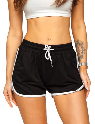 Hanyomo Frauen Athletische Yoga Fitness Terry Baumwolle Shorts Gym Laufen Bodybuilding Mittlere Stärke Shorts Schwarz M