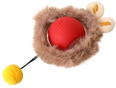 SWZEC Tierbedarf-Plus Interaktiver Spielball mit Fell für Katzen (Rot)