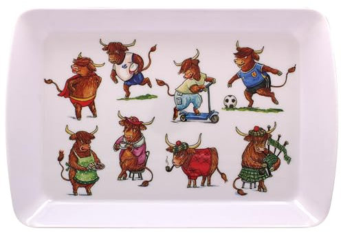 The Leonardo Collection Finola Stack Highland Cow Tray Small For Serving Dishes | Serving Trays For Kitchen Accessories | Serving Platter For Serving Food & Tea | Designer Trays for Food Serving