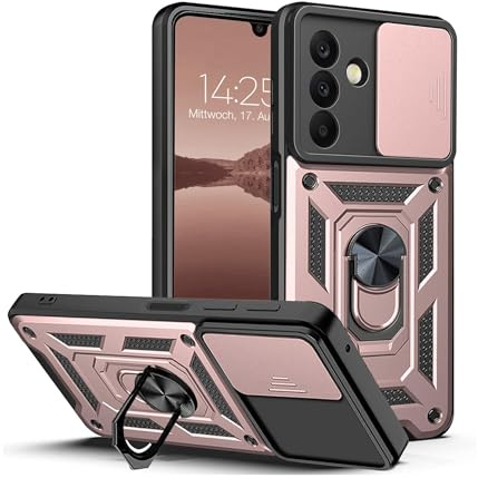 LBH Armor Hülle für Samsung Galaxy A26 5G Case mit Kameraschutz Outdoor Stoßfest Handyhülle 360 Grad Metal Ring Halter Ständer Schutzhülle für Handyhalterung Auto Magnet Rosegold
