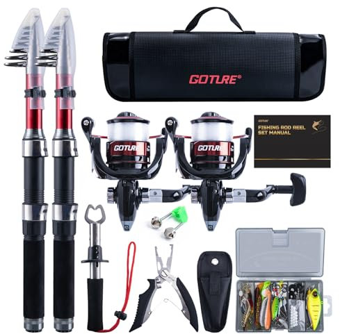 Goture Angelset mit 2 Teleskop-Angelruten,2,7m Angelrute Set Komplett 2 5.2:1 Spinnrolle, Schnur, Köderbox & Tragetasche – für Salz-/Süßwasser, Reisen–Angelgeschenk