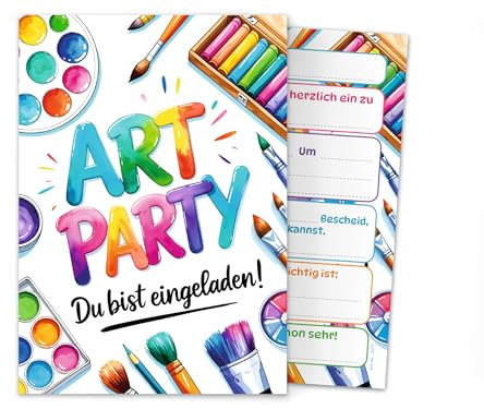 Junaversum 12 Einladungskarten zum Kindergeburtstag Jungen Mädchen Art Kreativ-Party Malparty Kunst Basteln DIY Künstlerparty Kinder Einladungen Geburtstag Geburtstagseinladungen Kids
