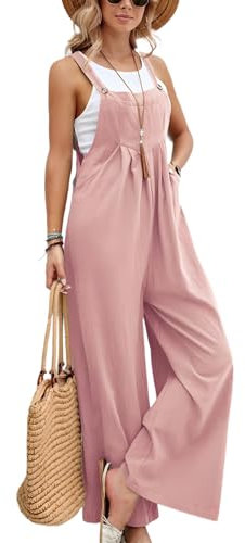 SaiDeng Salopette da donna estive con tasche – Baggy Jumpsuit Oversize Salopette – Comodi pantaloni con bretelle per il tempo libero e la vita quotidiana, Colore: rosa., S