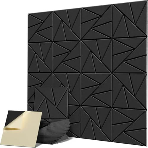 Gr8 Home Set Of 12 Black Square Self Adhesive Acoustic Wall Panels Tiles Studio Home Office Sound Proofing Insulation Noise Reduction Pad