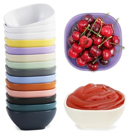 Mulaibdin 14 Stk Dipschalen Set, Dessertschalen Kunststoff Mehrweg, Sojasauce Schälchen Sushi, Plastikschüssel Kinder, Snackschale Bunt, Kleine Schüsseln für Nüsse,Soße,Ketchup,BBQ