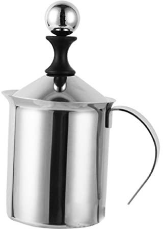 FUNOMOCYA Espumador de Leche Manual de Inoxidable con Doble y Cafés Casa o Cafeterías