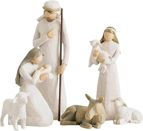 Yestree 6-teiliges Krippenset Born Scene Figur Weihnachtskrippe mit Figuren, Figuren Krippe Harz, Geburt Belen Weihnachten, Heilige Familie, Dekoration