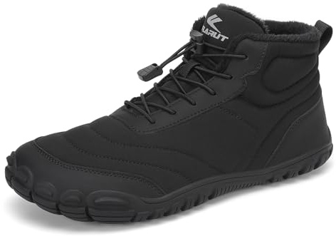 FLARUT Scarpe Invernali a Piedi Nudi Uomo Donna Barefoot Scarpe Foderate Caldo Scarpe a Punta Larga Resistenti all'acqua Scarpe da Trail Running Trekking InvernoStivali(Nero,44)