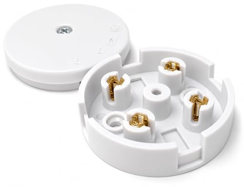 Round Junction Box, White, 4-Terminal, 60x25mm, 5A Rated | Multiple Cable Entry Points for Lighting and Low-Power Circuits