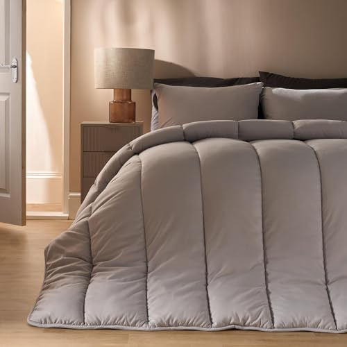 OHS 10.5 Tog Coverless Duvet King Size, Soft Warm Microfibre Fabric Comfortable Coverless Duvet Camping Summer Winter Washable Quilt King Size Duvets with Pillowcases, Silver
