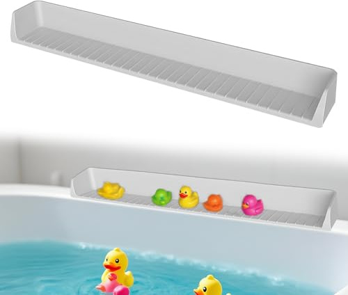 ZMJY 31-inch Silicone Bathtub Shelf with Strong Suction Cups | Extended Splash Guard & Toy Holder | Waterproof Bath Tub Organizer Tray to Prevent Spills, Matte Finish, Easy Storage