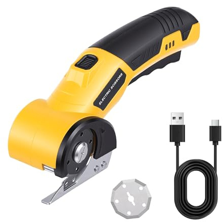 Cordless Electric Scissors, Cardboard Cutter with Replace Blade | Rechargeable Box Cutter Tool with Safety Lock, Battery Indicator & LED Light, for Cutting Fabric Leather Cloth Carpet