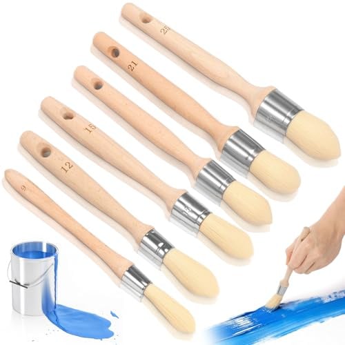 Lot de 6 pinceaux de peinture à bords pointus avec manche en bois pour mur, porte, plafond, escalier