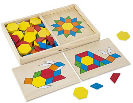 Melissa & Doug Pattern Blocks and Boards Set | Wooden Toy | Developmental Toy Age 3+ | 3+ | Gift for Boy or Girl