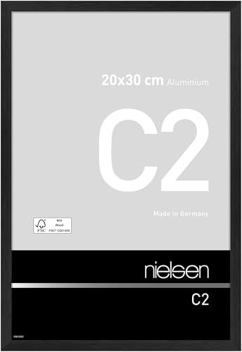 nielsen Bilderrahmen, 20 x 30 cm, Aluminium, Schwarz matt, Fotorahmen zum Auftstellen und Aufhängen im Hoch- & Querformat, Echtglas, C2