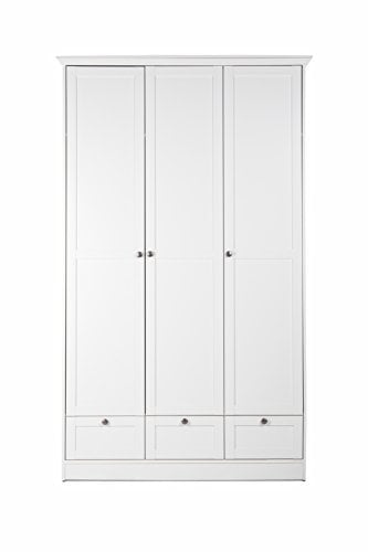 Landhaus Kleiderschrank, Schlafzimmerschrank, 3-türig, (B/H/T: 120 x 200 x 51), weiß, Möbelgriffe antik