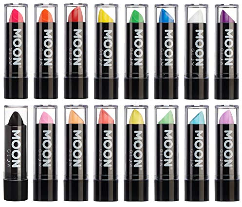 Moon Glow Neon UV-Lippenstift, intensive und pastellfarbene Farben, leuchtender neonfarbener Lippenstift, leuchtet unter UV-Strahlung (16 Stück (1 Stück))