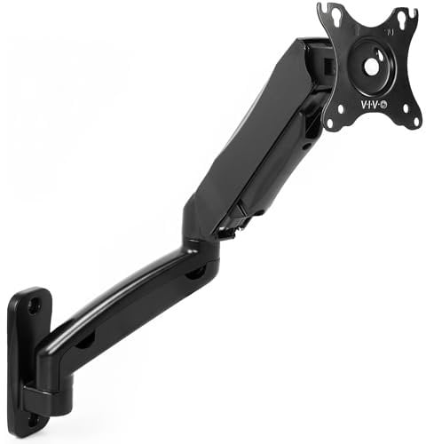 VIVO Height Adjustable Pneumatic Extended Arm Single Monitor Wall Mount, Full Motion Articulating, Fits 17 to 27 inch Screen, Black, MOUNT-V001G