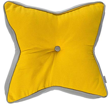 HOMESCAPES Yellow and Grey Star Floor Cushion Large Decorative Children’s & Garden Seat Pad, Pre-Filled 100% Cotton Indoor and Outdoor Cushion, 48cm