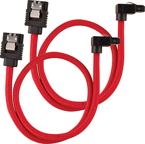 Câble SATA gainé CORSAIR Premium - SATA 6Gbps 30 cm, connecteur à 90°, Rouge