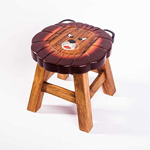 Fairentry Kinderhocker, Schemel, Kinderstuhl massiv aus Holz mit Tiermotiv Löwe 3, 25 cm Sitzhöhe für unsere Kindersitzgruppe