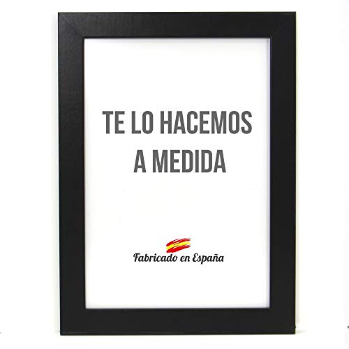 Marco a Medida para Fotos, póster, Puzzles, láminas. Cuadro Modelo 163 Negro Mate. con Cristal metacrilato 1.5 mm y Trasera Antihumedad 61x91,5 cm Medida Poster (Lado Corto: 61CM, LADOLARGO: 91.5CM)