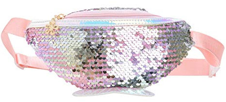 Geagodelia Kinder Mädchen Bauchtasche Gürteltasche Stylische Hüfttasche mit Glitzer Pailletten für Festival Reise Urlaub Outdoor FB-21243 (Pink)