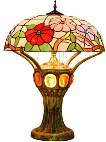 Yjmgrowing 20 Zoll Retro Tiffany Stil Tischlampen Handgefertigte Euro Vintage Glasmalerei Tischbeleuchtung für Hotel Wohnzimmer Nacht Art Lampen,220 V, E27 + E14,40 W (55 × 70 cm)