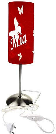 CreaDesign TI-1032-20 Schmetterling rot Nachttischlampe Kinderzimmer mit Namen, Kinder Tischlampe/Schlummerlicht mit Schalter für Steckdose, E14, 38 cm hoch