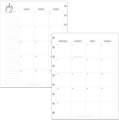 BetterNote DATED MONTHLY Calendar Inserts 9-Disc Planner MEDIUM 9WH26-27
