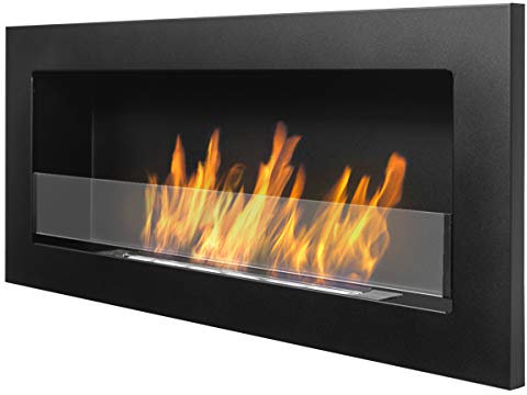 Nice-House Slim Biokkamin 90 x 40 cm mit Glasscheibe. 900 x 400 mm schwarzer Biokamin zum direkten Aufhängen an der Wand oder zur Montage in Einer Wandöffnung.