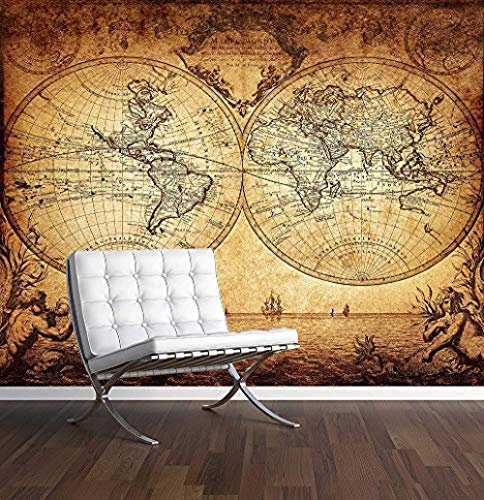 Vintage World Map Wall Mural Photo Wallpaper Antique Old Style 3D Wallpaper Custom 3D Wallpaper Paste Living Room The Wall for Bedroom Mural border-150cm×105cm
