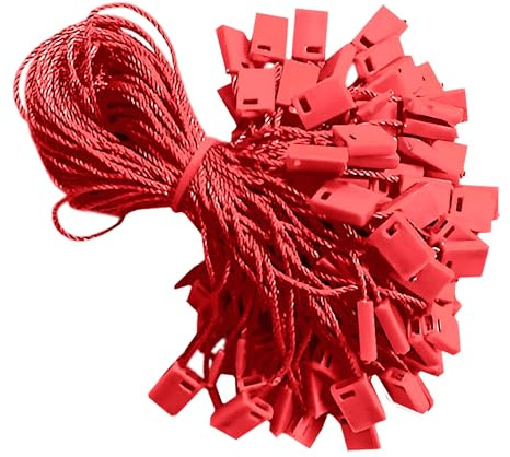 Trimming Shop 500 Stück Nylonschnur, zum Aufhängen, 17,8 cm, Preisschilder mit Schnappverschluss, Etiketten, Schnuranhänger, Schlaufenverschlüsse für Kleidung, Schmuck, Rot