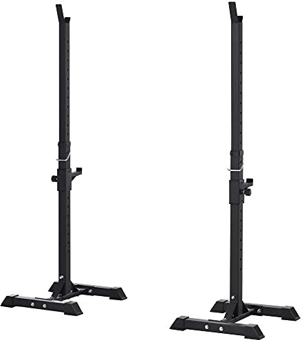 HOMCOM Soporte para Pesas Soporte Barra Pesas de Acero con Altura Ajustable en 12 Niveles Carga Máx. 150 kg para Entrenamiento en Gimnasio Hogar 50x49x124-154 cm Negro