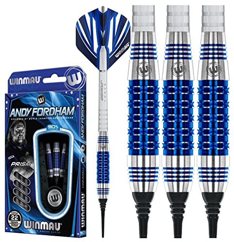 WINMAU Andy Fordham 20 Gramm Softip Profi Wolfram Softip Dartpfeile Set mit Flights und Schäfte