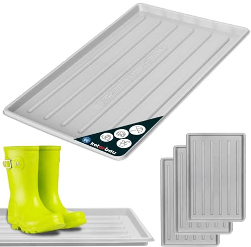 KOTARBAU® 3 x Bandejas de goteo para zapatos, 45 x 30 cm, Color gris claro, Bases escurridoras, Bandeja con borde elevado para secar calzado, Posazapatos, 3 UNIDADES