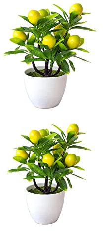 Sucpur Künstliche Obst, Zitronenbaum, Bonsai, Topfpflanzen, Blumen-Dekor, Frühlings-Mini-Kunststofffrüchte, Pflanzen, Bonsai für Tisch, Zuhause, Büro, Hochzeit, Party-Dekoration (2 Stück)