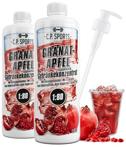 C.P. Sports Getränkesirup GRANATAPFEL für Mineraldrink I VITAMINE + ZUCKERFREI* I Getränkekonzentrat Sirup 1:80 zum Mixen mit Wasser für Vital-Drink Sport-Getränk I 2 Liter + 2 Pumpspender