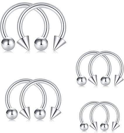 Rajnard 16G Septum Piercing Septum Ring Piercing lippe Chirurgenstahl Tragus Helix Piercing Ohrringe Hufeisen Ringe mit Kugeln und Spikes 6/8/10/12mm 8St