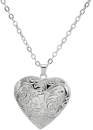 HMOOY Medaillon Halskette, Gravierte herzförmige Medaillon Anhänger Halskette Das Hält Bilder Personalisierte Foto Medaillon Halskette Erinnerungskette für Damen (Herz-Silber)