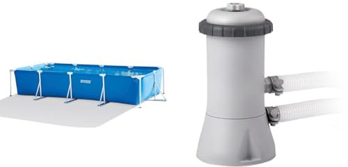 Intex Piscine Metal Frame Junior rect Tubulaire (l) 4,50 x (l) 2,20 x (h) 0,84m & 28604 - PVC Épurateur À Cartouche C530 2.000 l/h, Gris