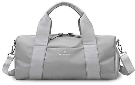 FANDARE Reisetaschen Handgepäck Sporttasche Übernachtung Sporttasche Handtasche Damen Herren Weekender Kliniktasche Schwimmtasche Trainingstasche mit Nass Trockentrenntasche & Schuhfach Hellgrau