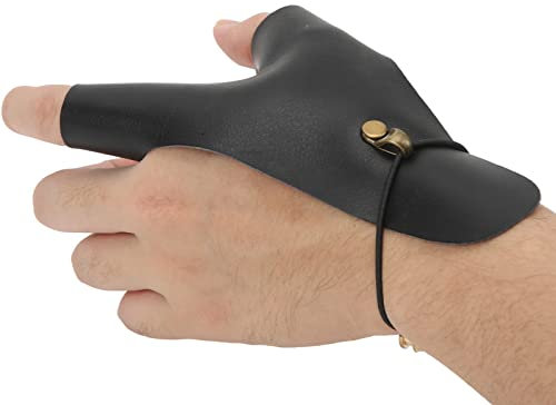 Asixxsix Bogenschieß-Handschutz, Schützender, Atmungsaktiver, Leichter 2-Finger-Schutz aus PU-Leder, rutschfest, Langlebig, Bogenschießhandschuh für die Linke Hand, Traditioneller Langbogen(Schwarz)