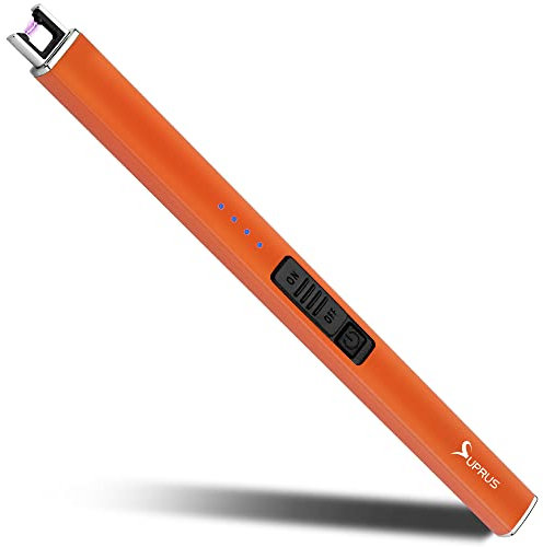 SUPRUS Fluorescent Lighter Glows in Dark Arc Windproof Flameless USB Rechargeable Lighter with Safety Lock for Candle BBQ Camping Party (Orange)
