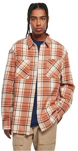 Urban Classics Herren Long Oversized Checked Leaves Shirt softseagrass/red, XL