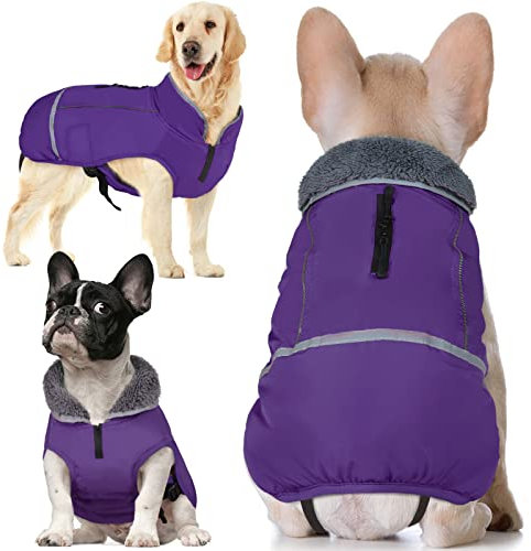 QBLEEV Warmer Hundemantel, reflektierend, wasserdicht, winddicht, Hundejacke mit Rollkragen für kaltes Wetter, dickes Fleecefutter, Schneeanzug, Weihnachtshundeweste, Bekleidung für alle Hundegrößen,