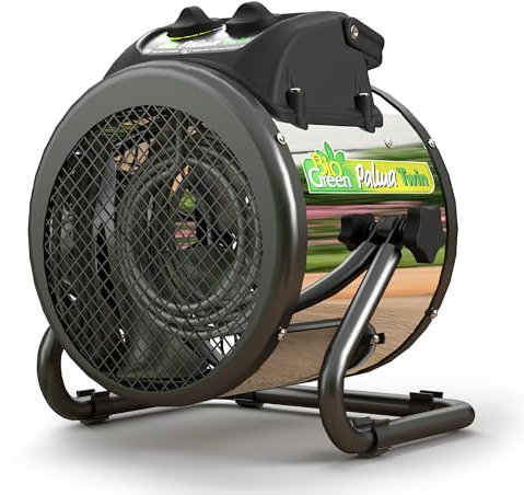 Bio Green Riscaldamento elettrico per serra Palma Twin con termostato manuale, 2 x 1000 Watt, circolazione dell'aria 163 m³/h, modalità di ricircolo, alloggiamento in acciaio inox