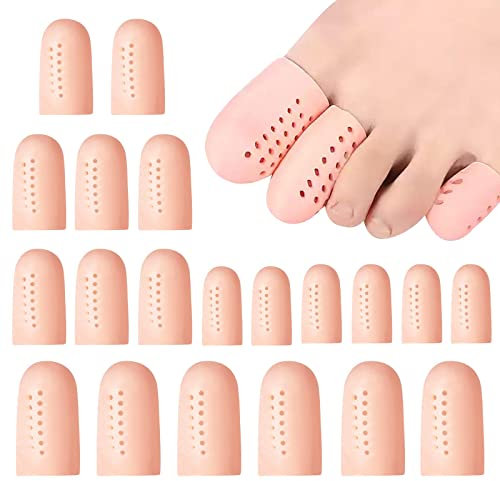 AYNKH 20PCS Gel Toe Protectors, 3 Sizes Breathable Silicone Cuttable Toe Covers for Protection of Ingrown Toenails Corns Callus Blisters Hammer Toes