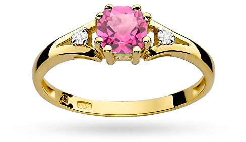 MARKO Damen-Goldring mit 0,65 Ct Rosa Topas und 0,03Ct Diamanten, 14 Karat Gold (585) | Goldring mit Box | Goldring für Frauen (Gelbgold, 47 (14.8))